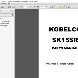 Kobelco Sk15sr Compact Excavator Parts Catalog Manual - PDF DOWNLOAD