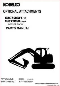 Kobelco Sk70sr-1e Sk70sr-1es Crawler Excavator Parts Manual Instant Download (Sn Yt04 07001 And Up )