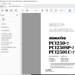 Komatsu PC1250-7 PC1250SP-7 PC1250LC-7 Hydraulic Excavator Service Shop Manual - PDF DOWNLOAD