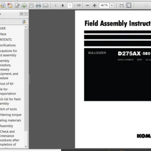 Komatsu D275AX-5E0 Bulldozer Service Repair Manual + Field Assembly Manual + Operation & Maintenance Manual - PDF Download