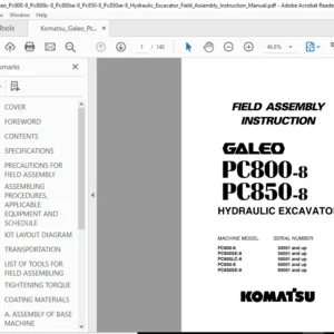 KOMATSU GALEO PC800-8, PC800LC-8, PC800SE-8, PC850-8, PC850SE-8 Hydraulic Excavator Field ASSEMBLY Instruction Manual - PDF DOWNLOAD