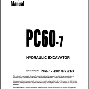 Komatsu Pc60-7 Hydraulic Excavator Service Shop Repair Manual (SN 45001 Thru 52373) - PDF DOWNLOAD
