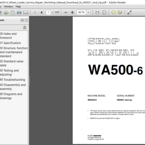 Komatsu Wa500-6 Wheel Loader Service Repair Workshop Manual Download Sn H60051 And Up - PDF DOWNLOAD