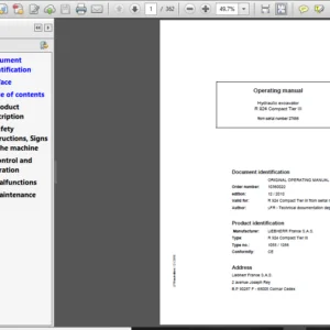 Liebherr R924 Excavator Operators Operating Manual - PDF Download