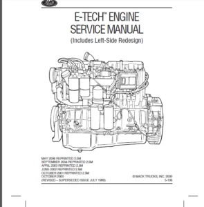 Mack E7 E-TECH Engine Inc Left Side Redesign Shop Manual - PDF DOWNLOAD