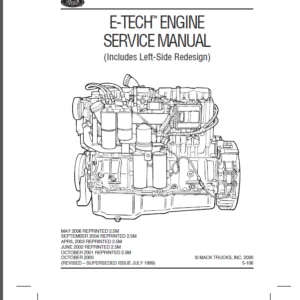Mack E7 E-TECH Engine Inc Left Side Redesign Shop Manual - PDF DOWNLOAD