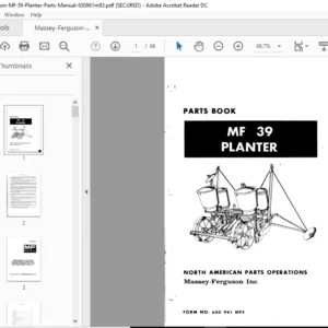 Massey Ferguson Mf 39 Planter Parts Manual 650961m93 - PDF DOWNLOAD