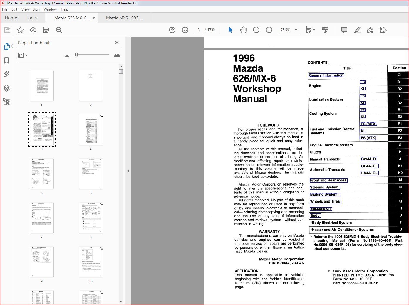 Mazda 626 Mx 6 1992 1997 Service Repair Manual Pdf Download