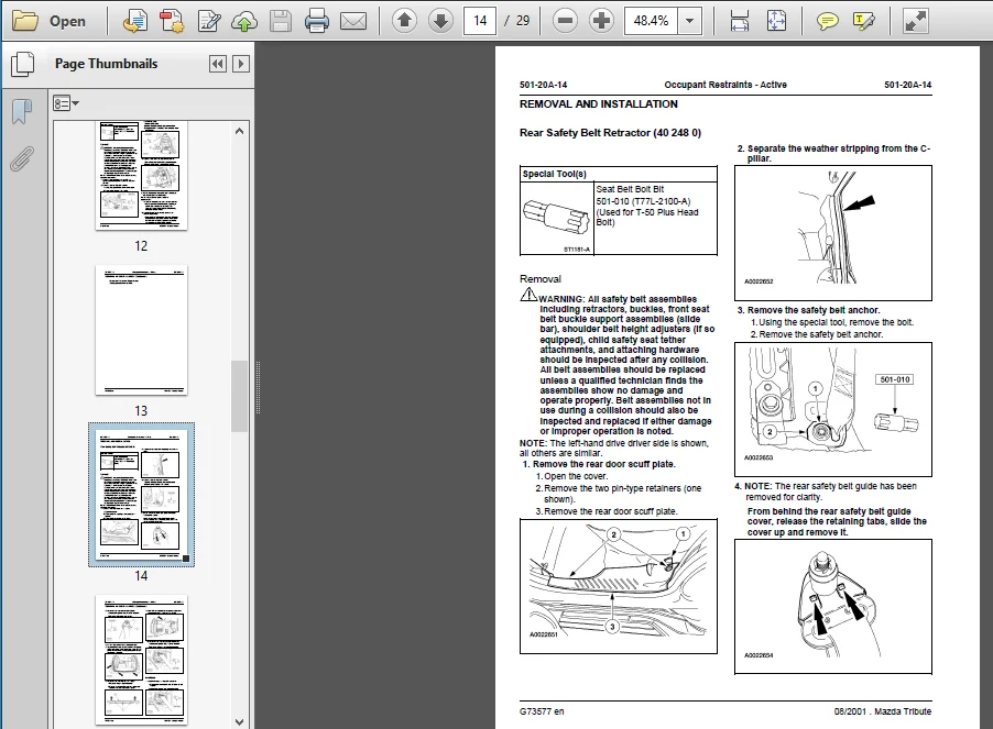 Mazda Tribute Workshop Service Repair Manual 2001-2006 En de fr - PDF Download - Image 3