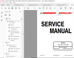 Mercury Mariner 135hp 150hp 175hp 200hp Outboards Service Repair Manual - PDF Download