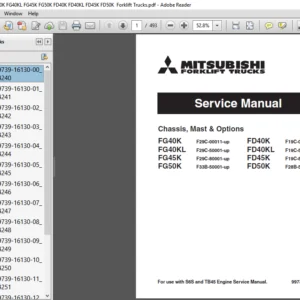 Mitsubishi FG40K FG40KL FG45K FG50K FD40K FD40KL FD45K FD50K Forklift Trucks Shop Manual - DOWNLOAD