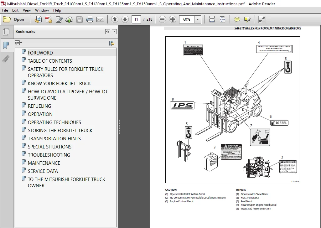 Mitsubishi Diesel Forklift Truck FD100NM1(S)  FD120NM1(S)  FD135NM1(S)  FD150ANM1(S) Operating and Maintenance Instructions - PDF DOWNLOAD - Image 3