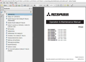 Mitsubishi Diesel Forklift Truck FD100NM1(S)  FD120NM1(S)  FD135NM1(S)  FD150ANM1(S) Operating and Maintenance Instructions - PDF DOWNLOAD