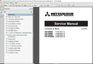Mitsubishi Diesel Forklift Truck Fd100nz Fd120nz Fd135nz Fd150anz Workshop Service Manual - DOWNLOAD