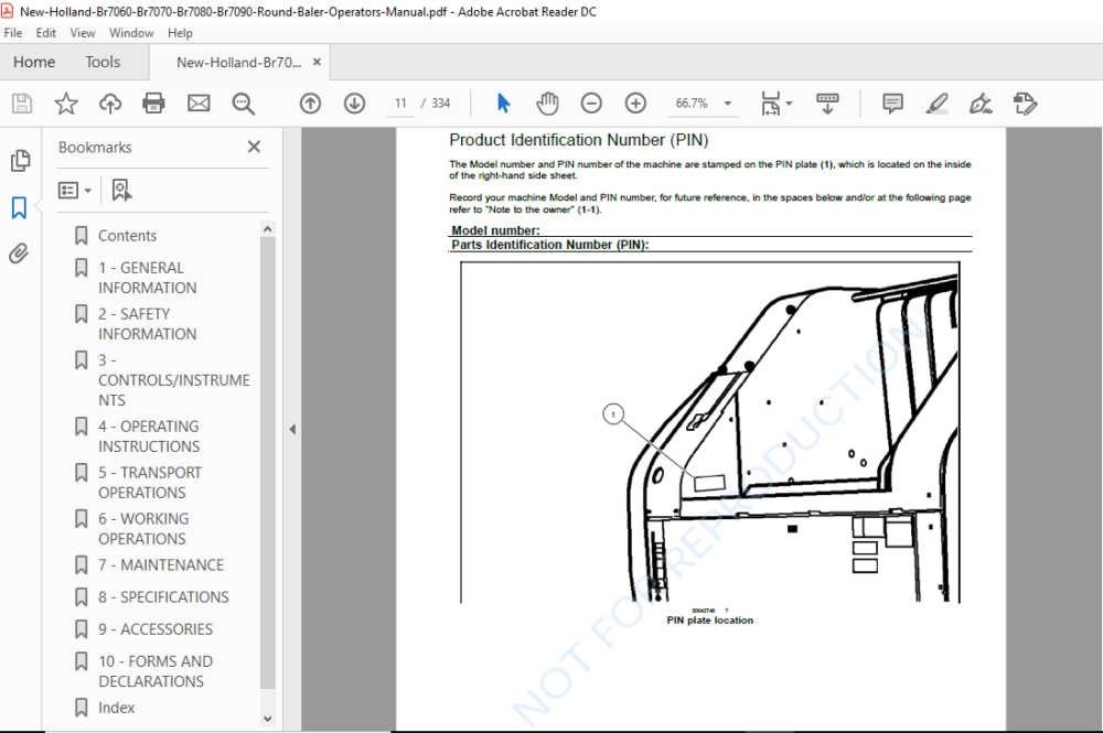 New Holland Br7060 Br7070 Br7080 Br7090 Round Baler Operators Manual ...