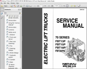 Nichiyu 70 Series FBT13P, FBT15P, FBT18P, FBT20PN Electric Lift Trucks Shop Manual - PDF DOWNLOAD