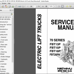 Nichiyu 70 Series FBT13P, FBT15P, FBT18P, FBT20PN Electric Lift Trucks Shop Manual - PDF DOWNLOAD