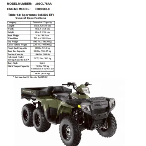 Polaris Sportsman 6x6 800 EFI Shop Manual 200- 2011 - PDF DOWNLOAD