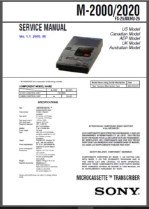 Sony M 2000 M 2020 Microcassette Transcriber Repair Manual - PDF DOWNLOAD