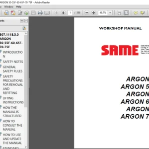 Same Argon F 50 55 60 65 70 75 50F 55F Tractor Shop Manual - PDF DOWNLOAD