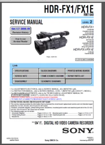 Sony Hdr fx1 Fx1e Hd Video Camera Service Manual Download