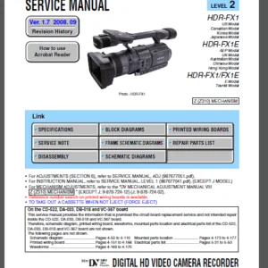 Sony Hdr fx1 Fx1e Hd Video Camera Service Manual Download
