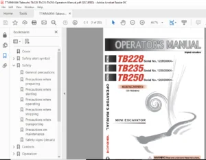 Takeuchi Tb228 Tb235 Tb250 Operators Manual - PDF DOWNLOAD