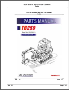 Takeuchi Tb250 Mini Excavator Parts Manual - PDF Download