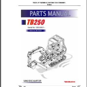 Takeuchi Tb250 Mini Excavator Parts Manual - PDF Download