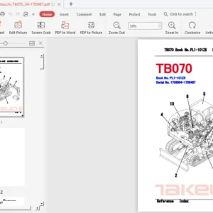 Takeuchi Tb070 Compact Excavator Parts Manual Download Sn 1703004 1705487