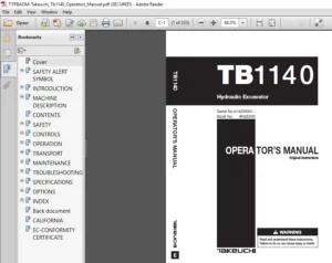 Takeuchi TB1140 Operation Manual PDF Download