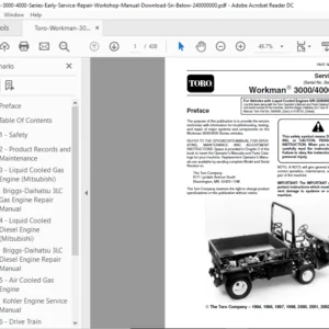 Toro Workman 3000 4000 Series Early Service Repair Workshop Manual - PDF Download