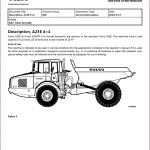 Volvo A25E 4x4 Articulated Dump Truck Shop Manual - PDF DOWNLOAD