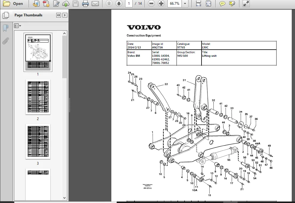 Volvo Bm L90c Wheel Loader Service Parts Catalogue Manual - PDF Download - Image 2
