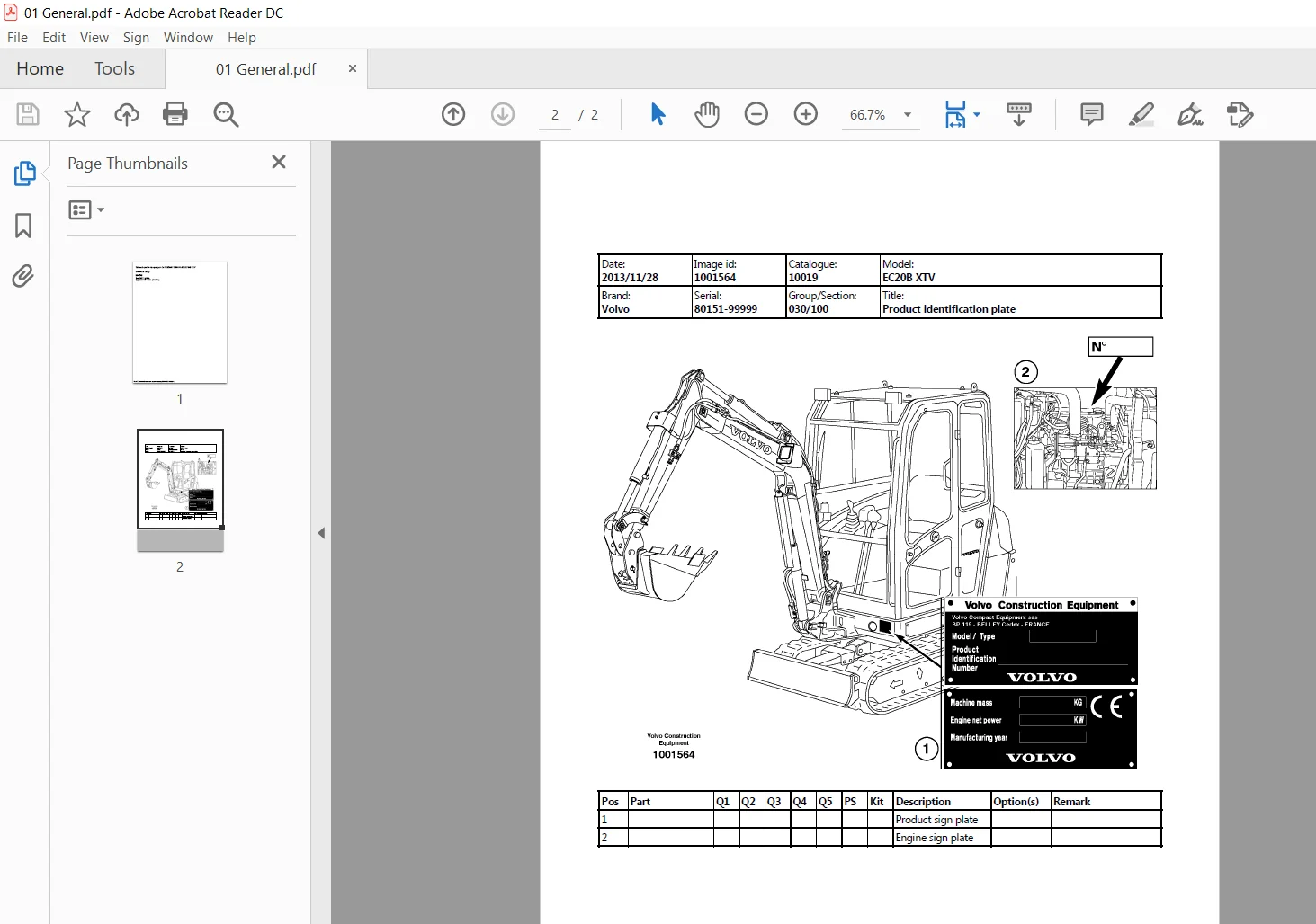 Volvo Ec20b Xtv Ec20bxtv Compact Excavator Service Parts Catalogue Manual - PDF Download - Image 2