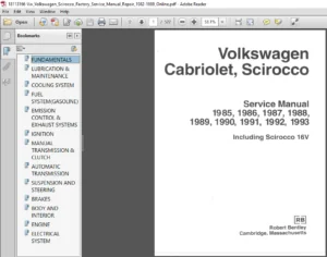 Vw Volkswagen Scirocco Factory Service Manual Repair 1982 - 1989 - PDF DOWNLOAD