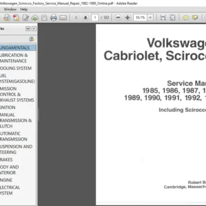 Vw Volkswagen Scirocco Factory Service Manual Repair 1982 - 1989 - PDF DOWNLOAD