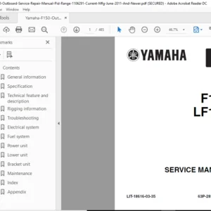 Yamaha F150 Outboard Service Repair Manual Pid Range 1106291 Current Mfg June 2011 And Newer  - PDF DOWNLOAD