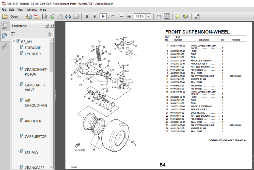 Yamaha G8 Ah Golf Cart Replacement Parts Manual - PDF DOWNLOAD