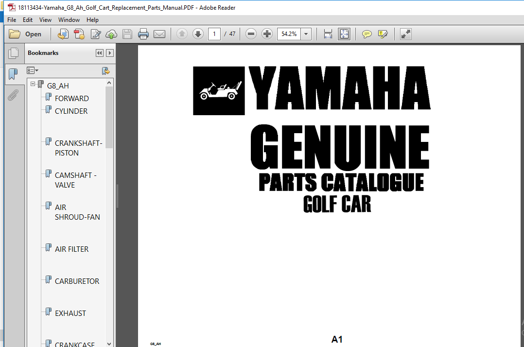 Yamaha G8 Ah Golf Cart Replacement Parts Manual - PDF DOWNLOAD