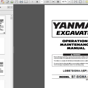 Yanmar B7 sigma Ep Excavator Operation Maintenance Manual - PDF  Download