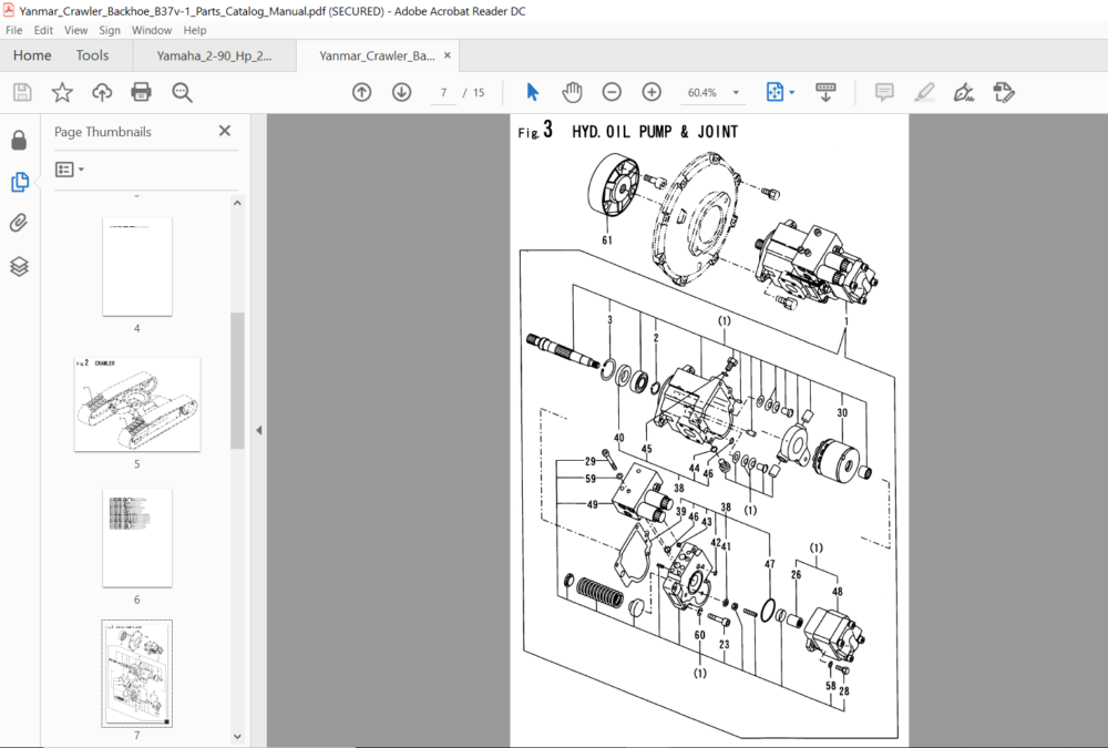 Yanmar Crawler Backhoe B37v-1 Parts Catalog Manual - Pdf Download 