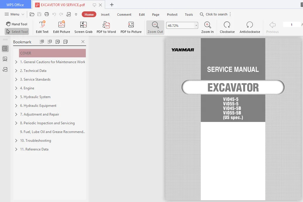 Yanmar ViO45-5 ViO55-5 ViO45-5B ViO55-5B (US Spec.) Excavator Service Manual - PDF DOWNLOAD