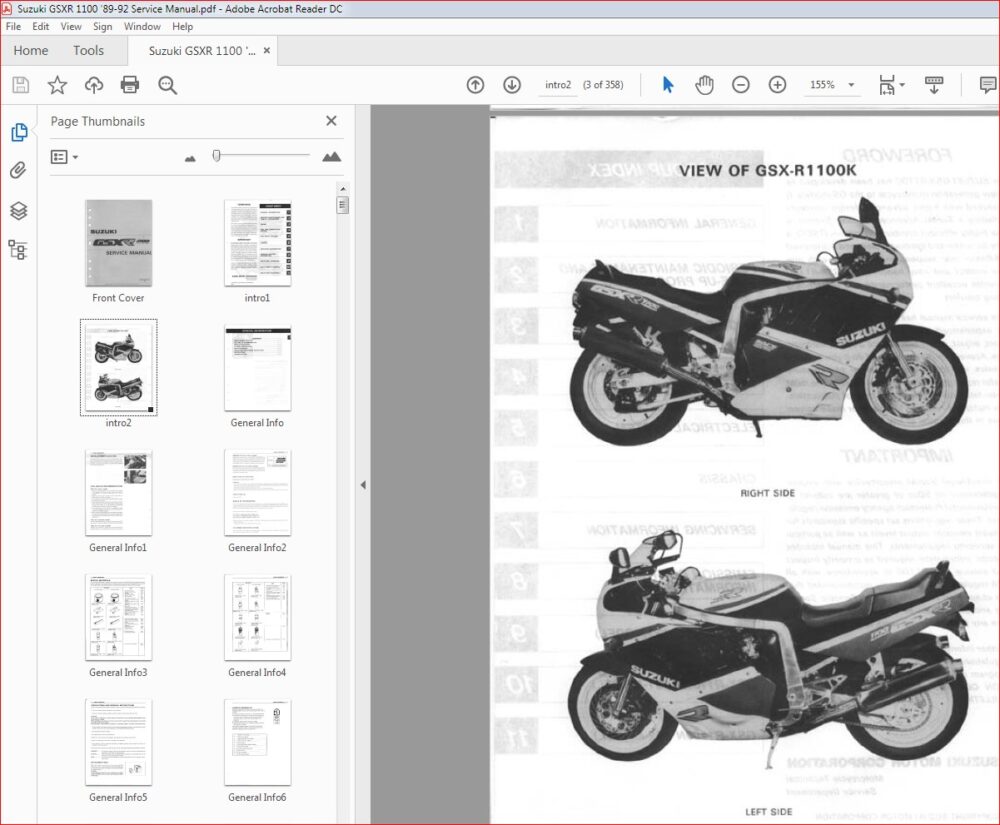 1989 - 1992 SUZUKI GSXR1100 GSX R1100 GSXR 1100 MOTORCYCLE SERVICE ...