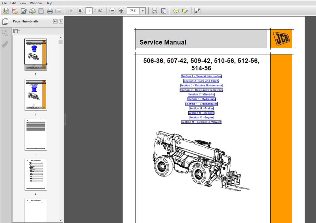 JCB 50636, 50742, 50942, 51056, 51256, 51456, 51642 Loadall