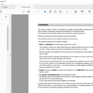Hyundai Backhoe Loader H930S H940S  Operator Manual - PDF Download
