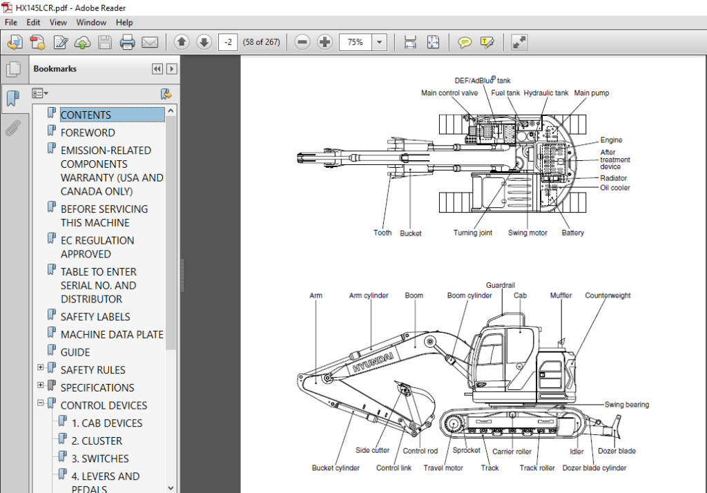 Hyundai HX145LCR Crawler Excavator Operators Manual - PDF Download ...