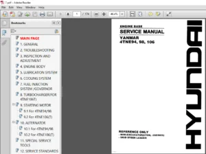 Hyundai Yanmar 4TNE94, 98, 106 Engine Base Service Manual - PDF DOWNLOAD
