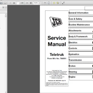 JCB 2.0D/G, 2.5D/G, 3.0D/G, 4x4 3.0D, 4x4 3.5D Teletruk Service Manual - 9803/3400-16 - PDF DOWNLOAD