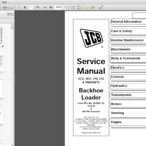 JCB 2CX, 2DX, 210, 212 & VARIANTS Backhoe Loader Service Repair Manual - PDF Download